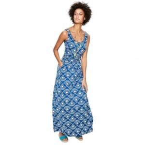 Boden Diana Maxi Dress Sleeveless Jersey Blue Floral Size 8 Long